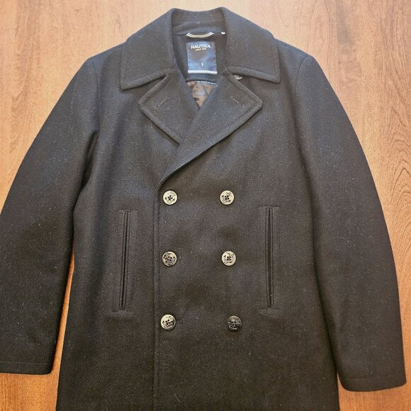 Nautica Performance Men‘s Black Wool Blend Peacoat Quilted Coat Jacket Blazer S